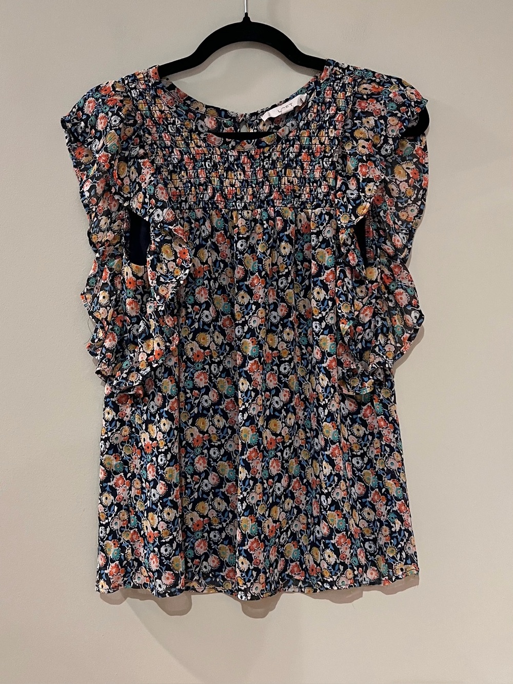 LOFT Floral Ruffle Smocked Top